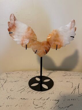 Carved Fire Quartz Angel Wing Heart Crystal Display..
